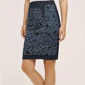 Anthropologie Weston Wear Sliced Denim Appliqué High Waisted Knit Pencil Skirt